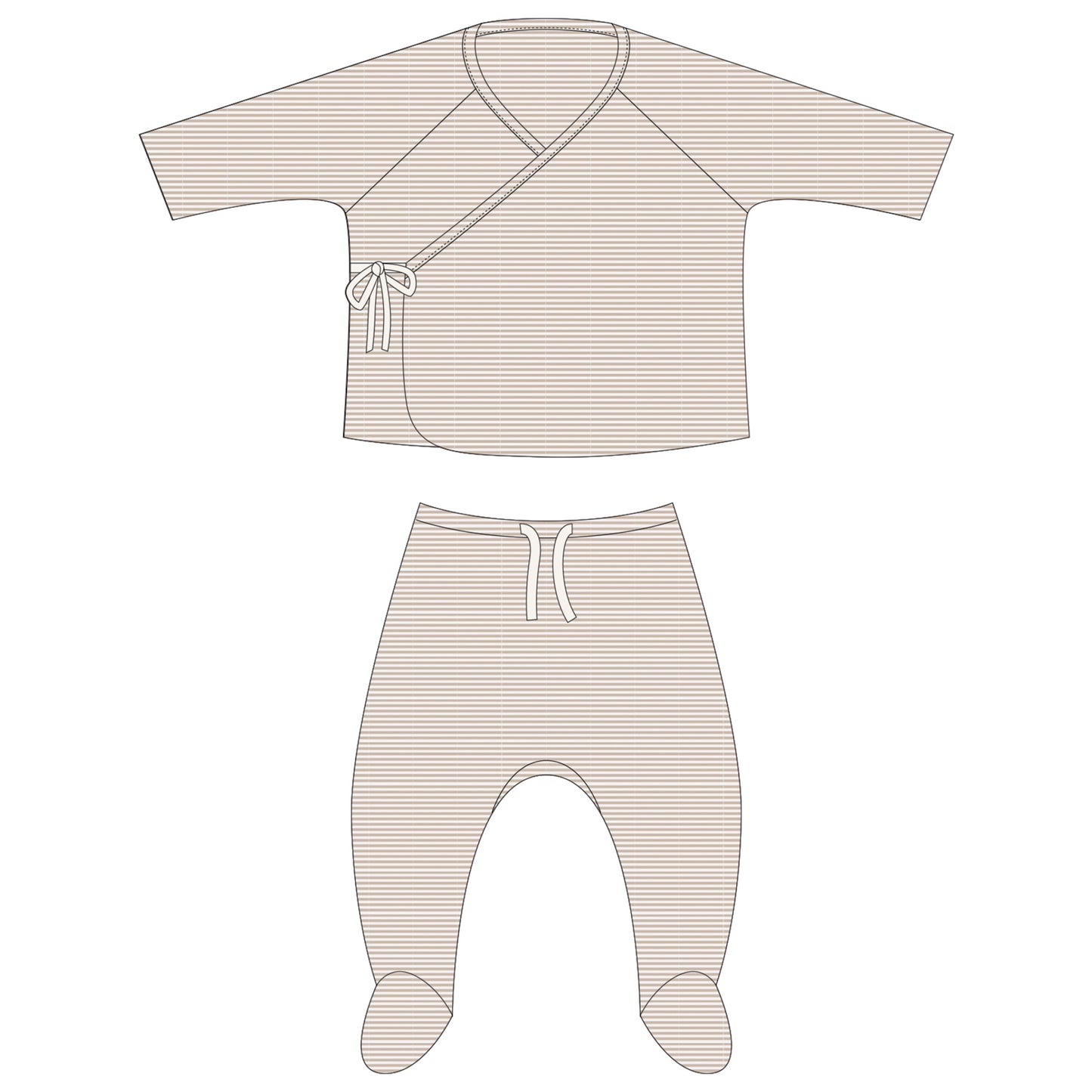 Wrap Top Pant Set - Oat Stripe