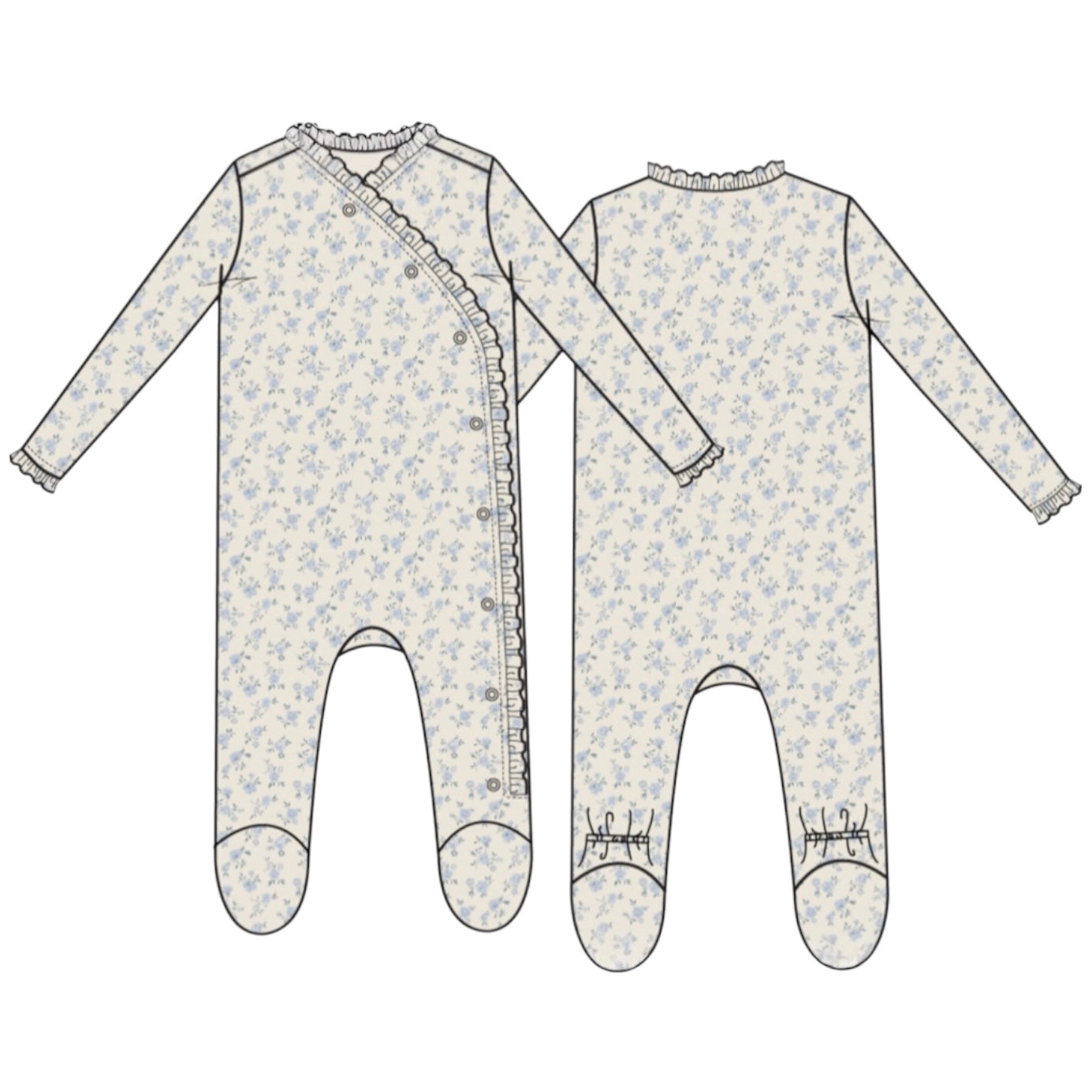 Kimono Ruffle Footie - Rose Briar