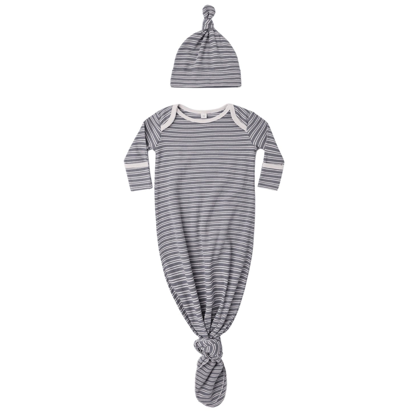 Knotted Baby Gown/Hat Set - Slate