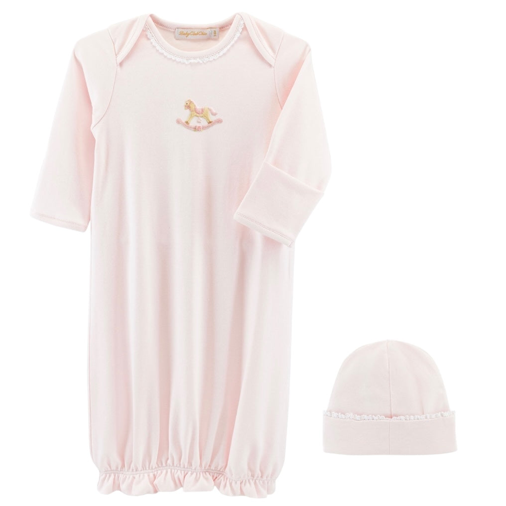 Pima Gown/Hat - Pink Rocking Horse