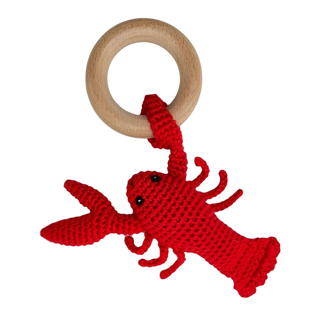 Crochet Woodring Rattle - Crawfish