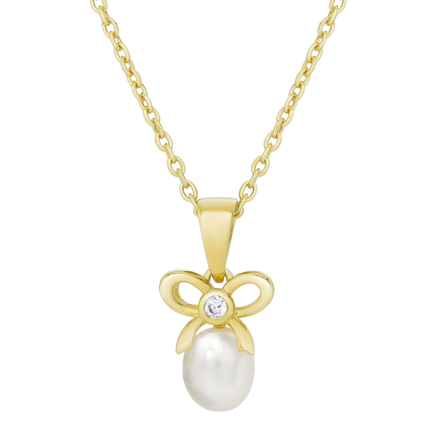 Necklace- Bow/Pearl CZ