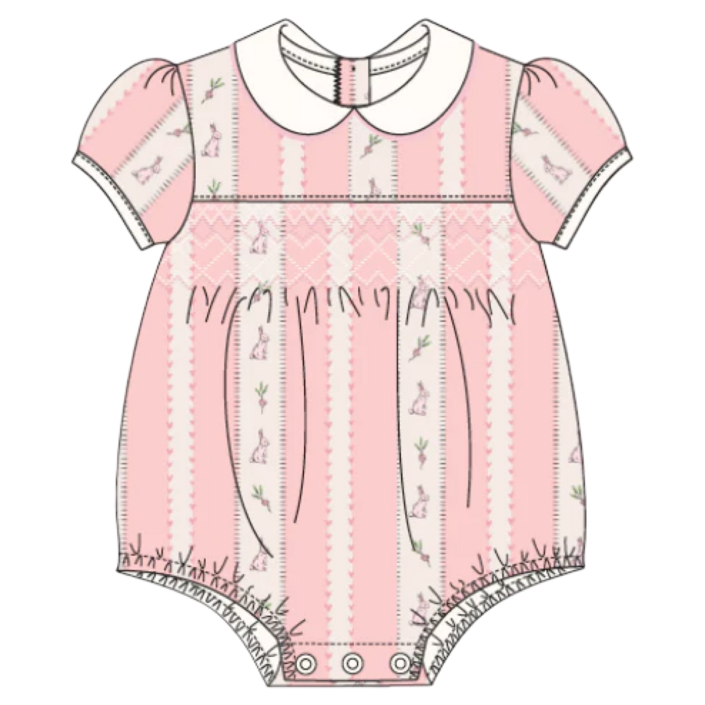 Smocked Pima Bubble - Bunny Pink