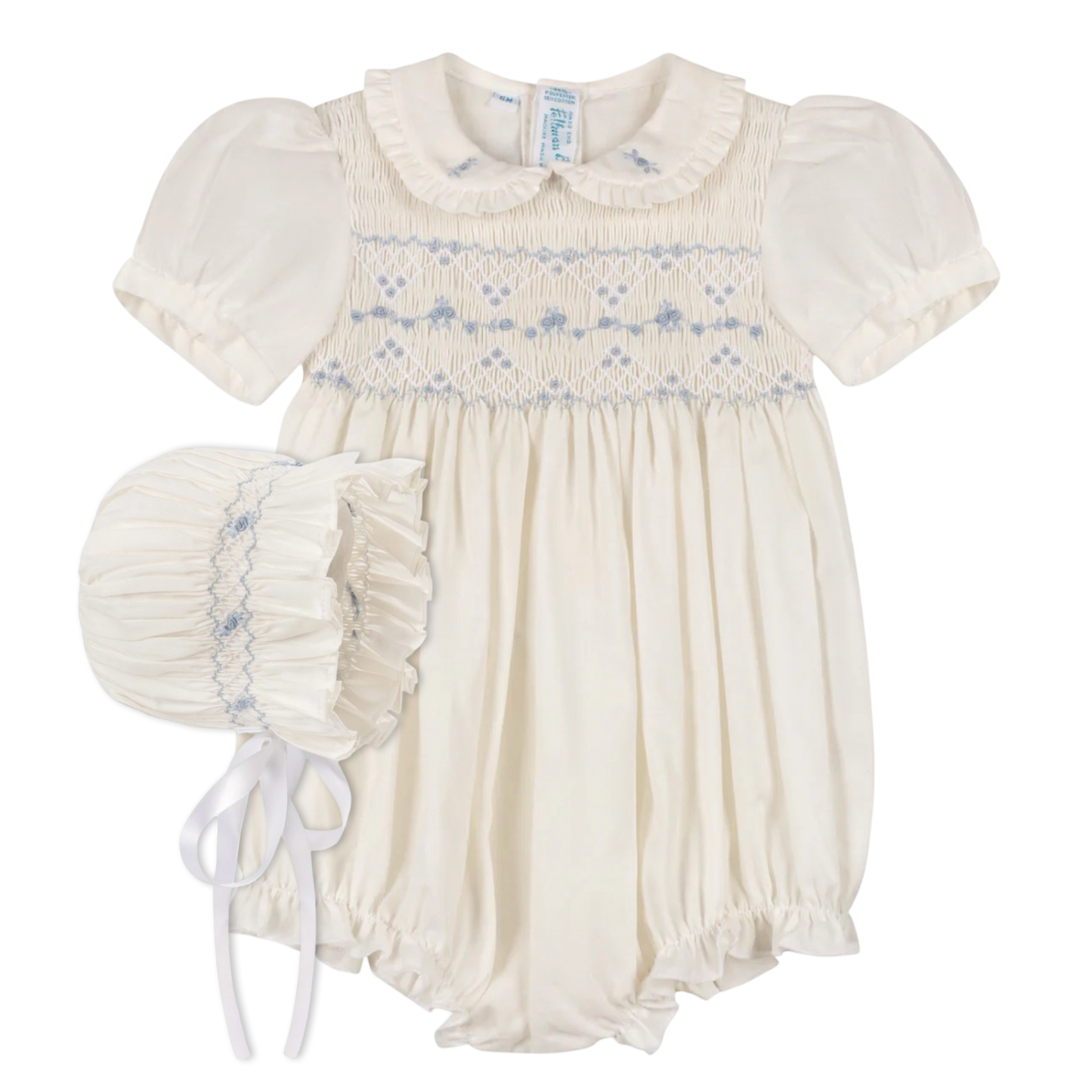 Heritage Bleu Ruffle Romper/Bonnet