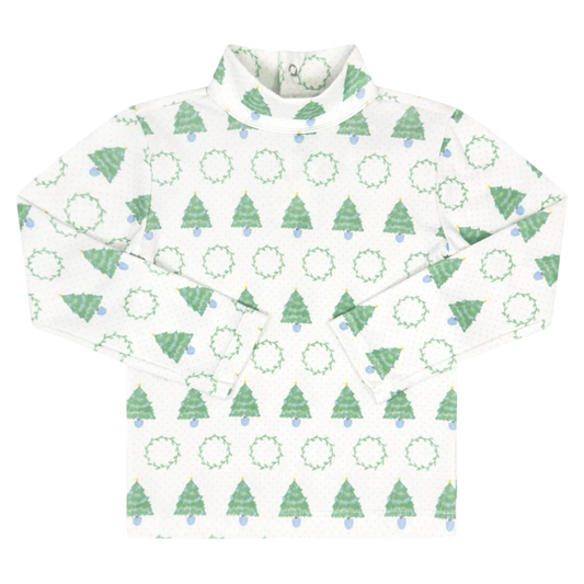 Lullaby Set Tiny Tot Turtleneck - Blue Christmas Tree