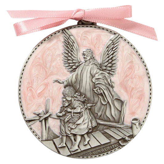 Guardian Angel Crib Medal - Pink