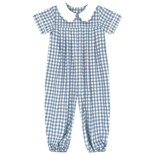 Lullaby Set Precious Pleated Romper - Stone Blue Check