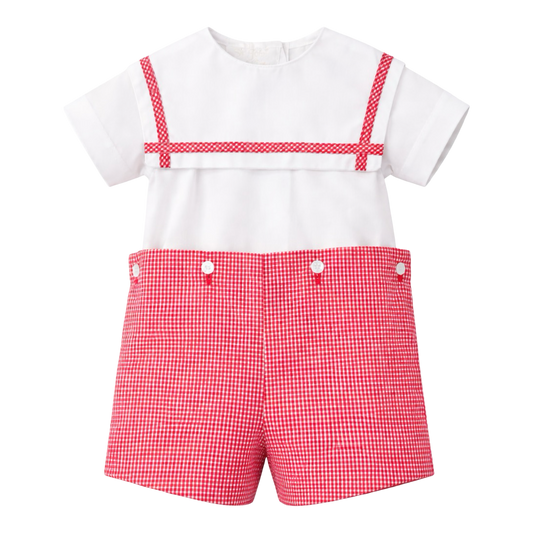 Gingham Button On - Red