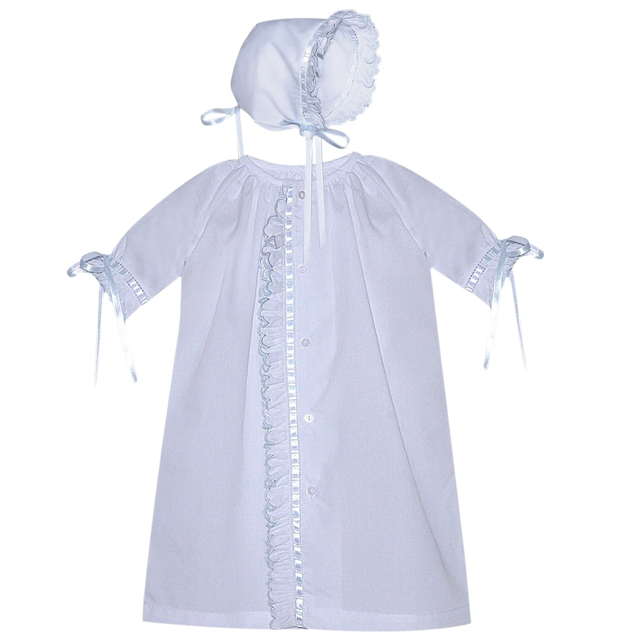 Finn Daygown/Bonnet Scallop Ruffle  - Blue