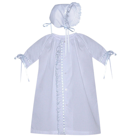 Finn Daygown/Bonnet Scallop Ruffle  - Blue