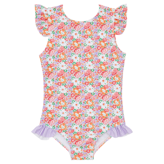 Ruffle Cap Sleeve Rashguard One Piece - Island Blossom