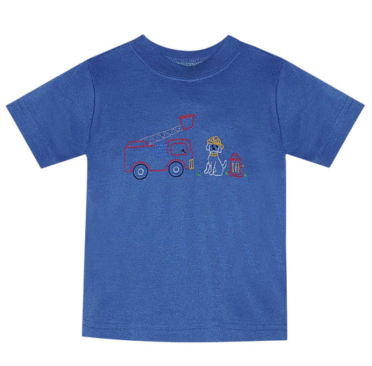 Embroidered Tee - Fire Truck/Dog