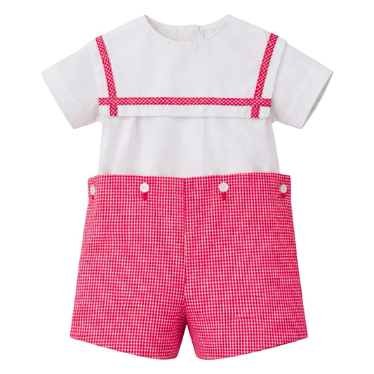 Gingham Button On - Red