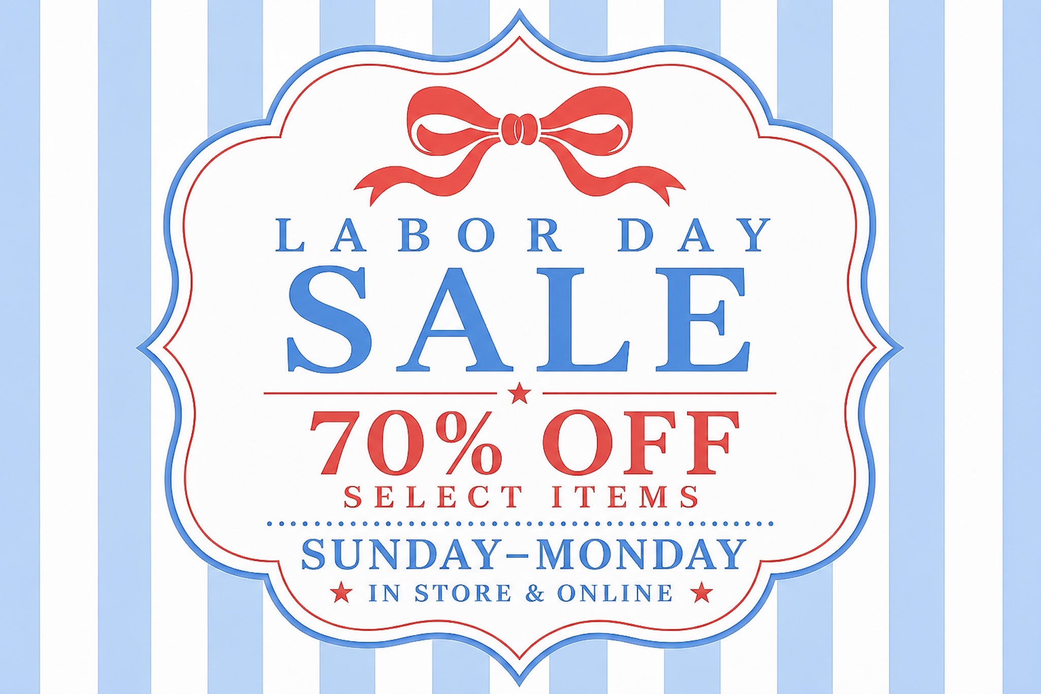 Labor Day sale graphic with savings up to 70% off