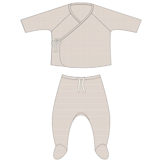 Wrap Top Pant Set - Oat Stripe