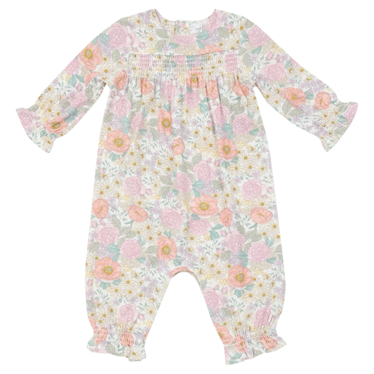 AD Smocked Romper - Peonies + Roses