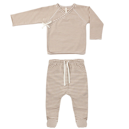 Wrap Top Pant Set - Almond Stripe