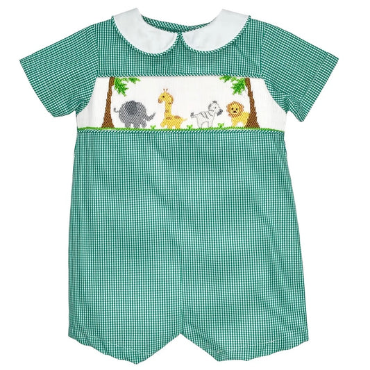 Smocked Romper - Safari