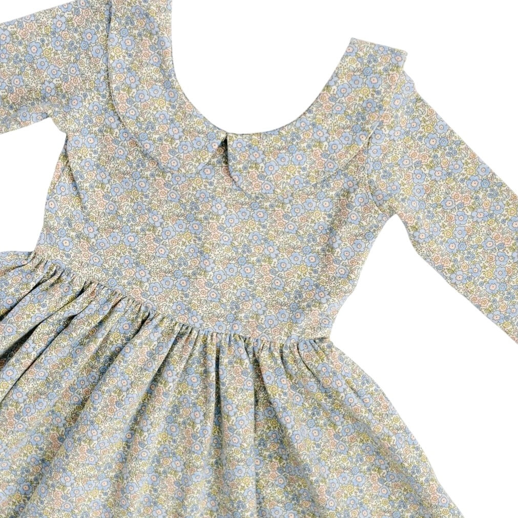Collared Twirl Dress - Blue Watercolor Floral