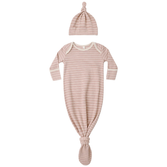 Knotted Baby Gown/Hat Set - Dusty Rose
