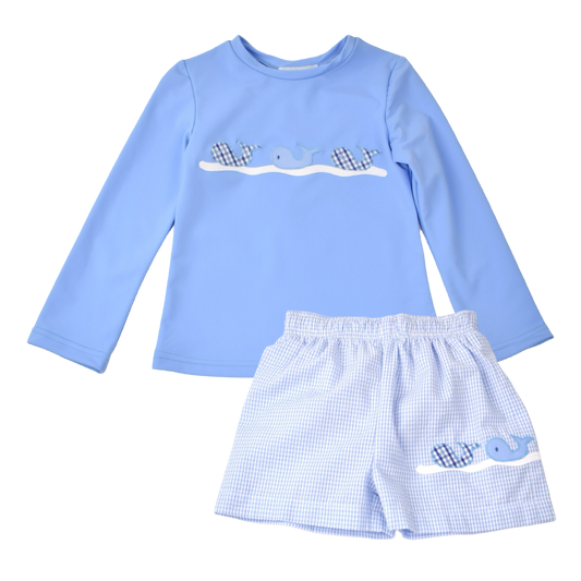 Swim Trunks/Rashguard Set - Whales