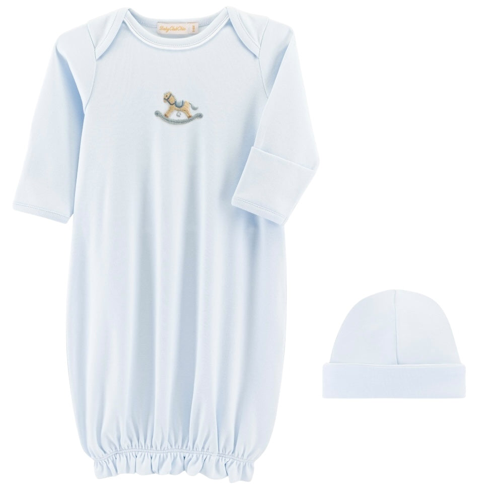 Pima Gown/Hat - Blue Rocking Horse