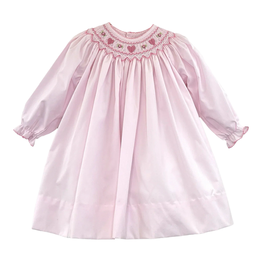 PA LS Smocked Bishop Dress - Heart