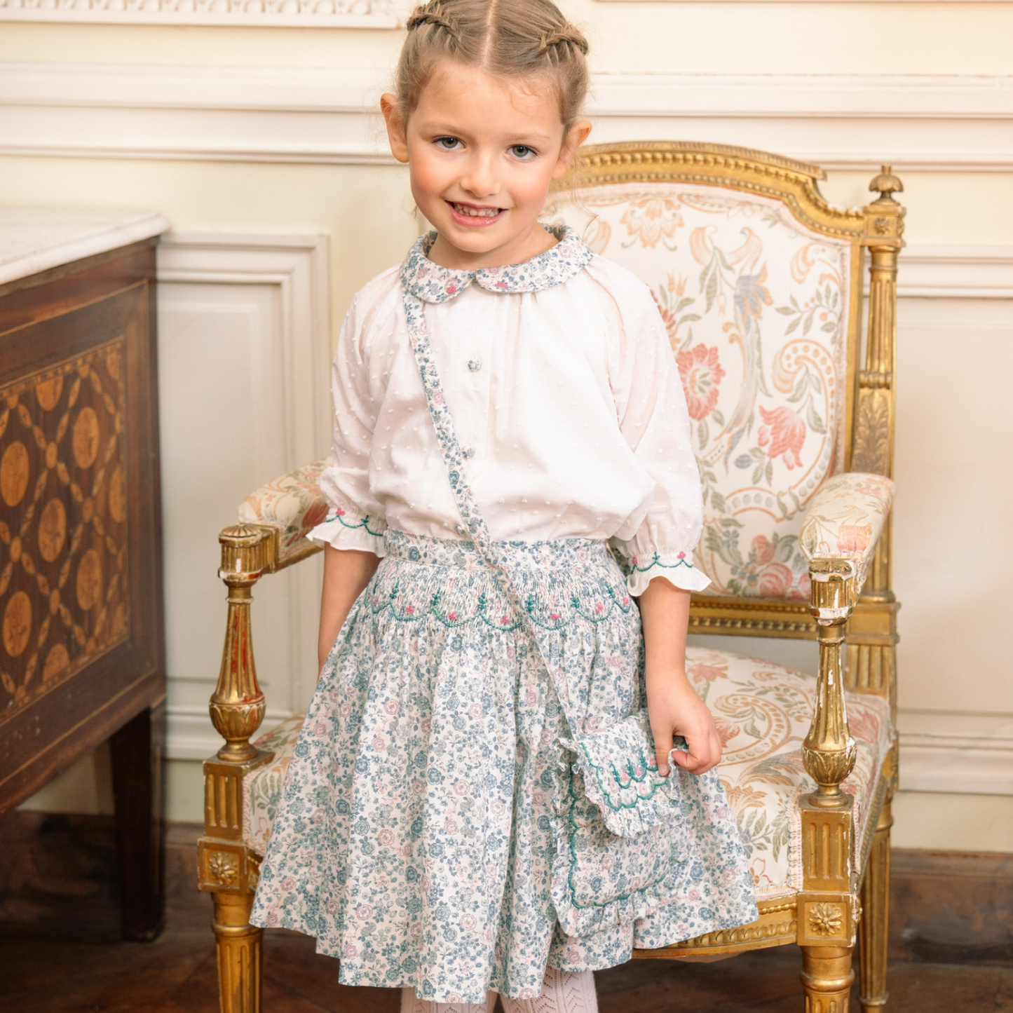 Skirt & Blouse Set - Blue Floral