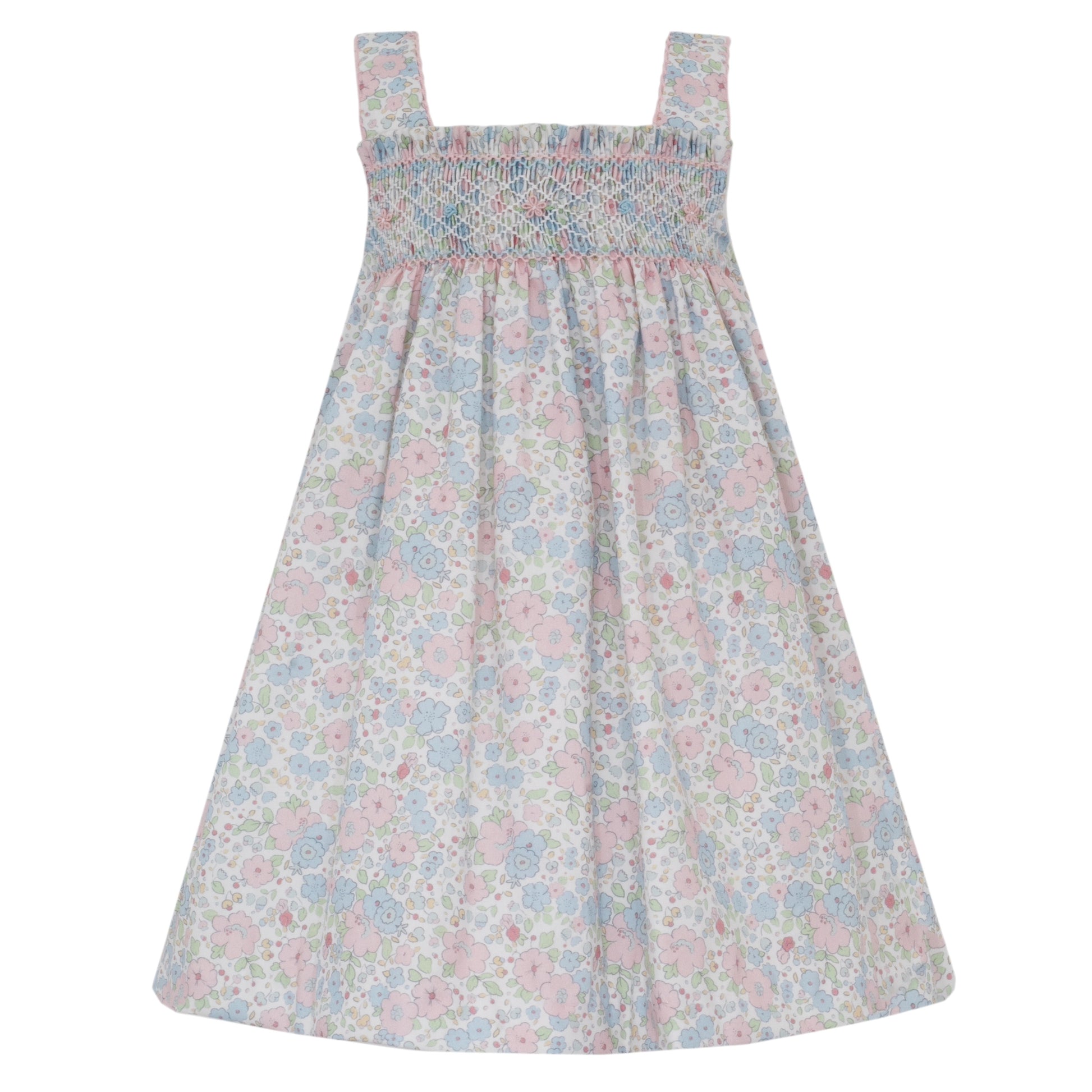 liberty smocked dress London Floral Smock Dress, Long Puff Sleeves, Shirred Midi At La Coqueta Smocked Charlotte Dress- Marigold Liberty