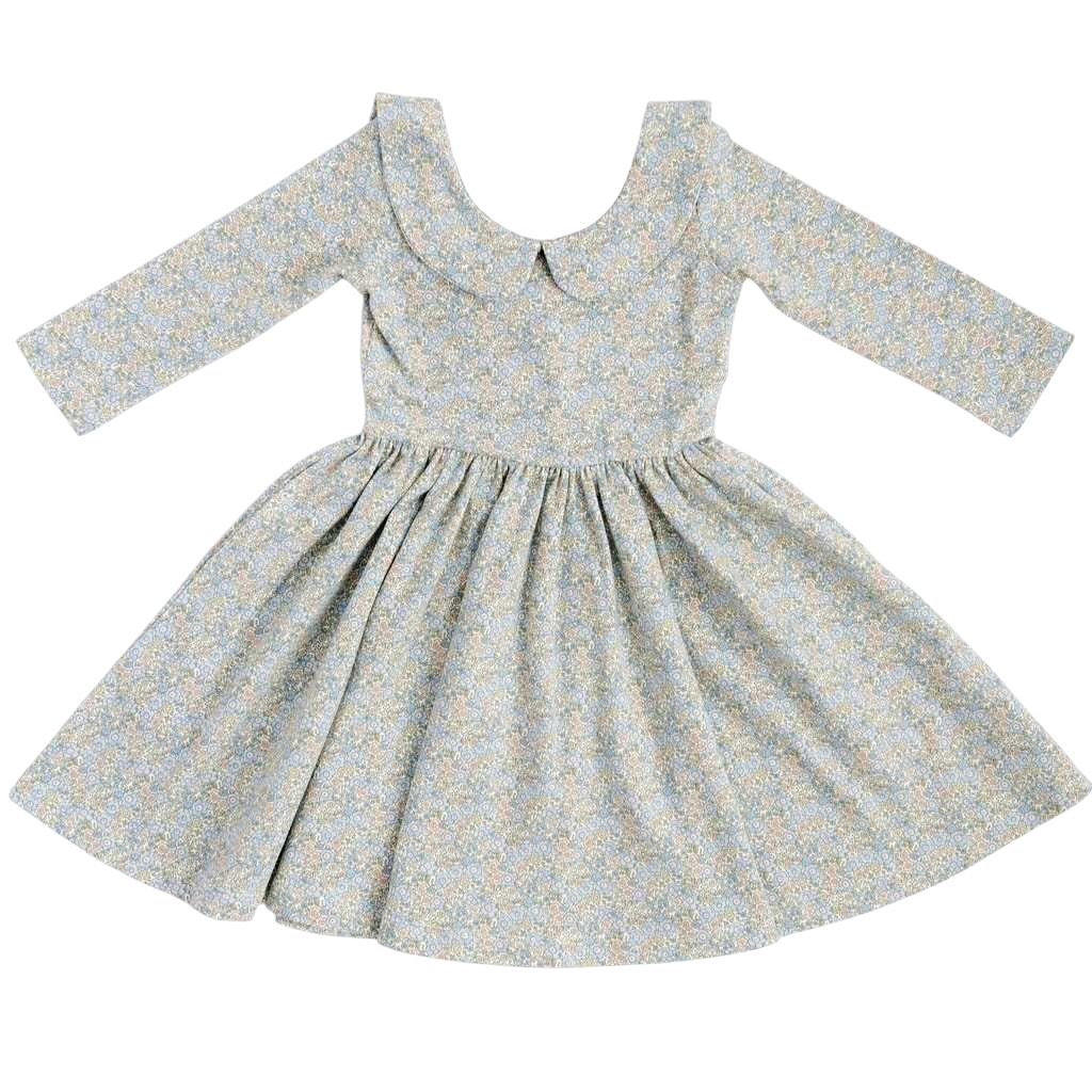 Collared Twirl Dress - Blue Watercolor Floral
