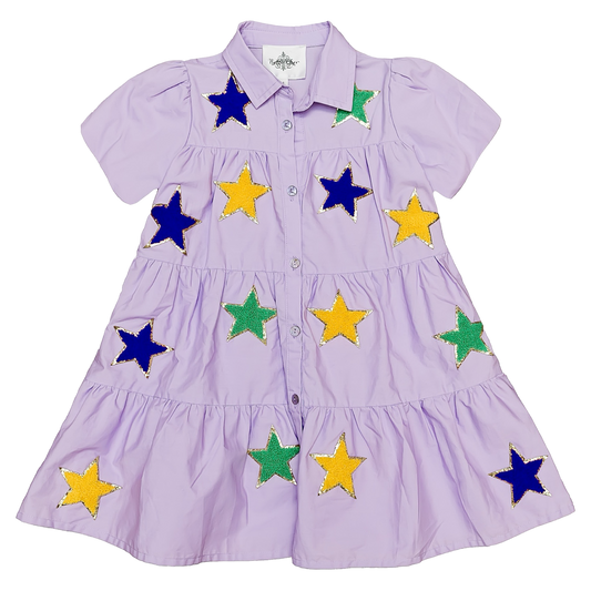 Belle Cher Dress - Chenille Mardi Gras Stars