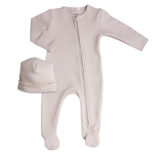Quilted Footie/Hat Set - Nude
