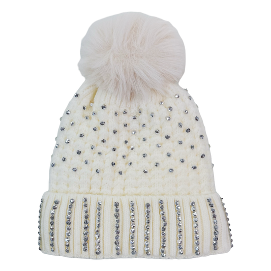 Jeweled Knit Hat - Ivory