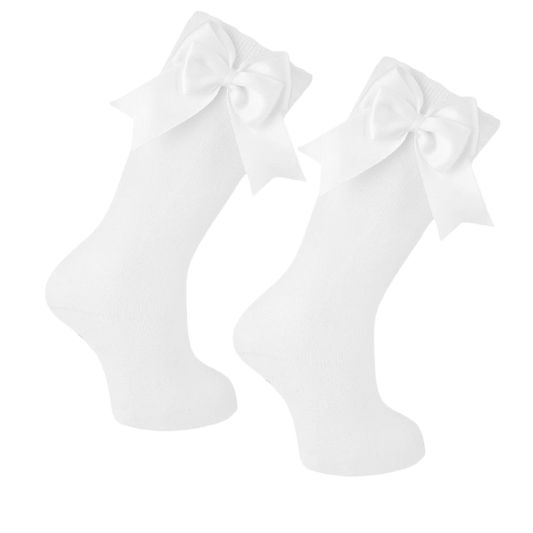 Knee Bow Socks  - White