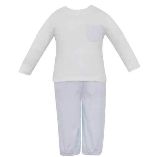 Knit Pant Set - Lt Blue/White