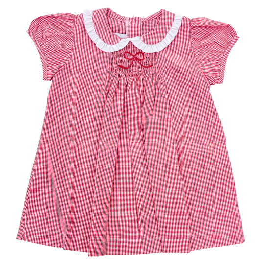 Sage Smocked Red Bow Dress