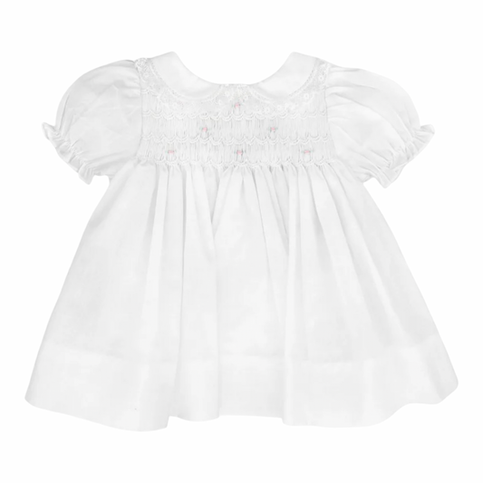 Smocked Dress Lace - White