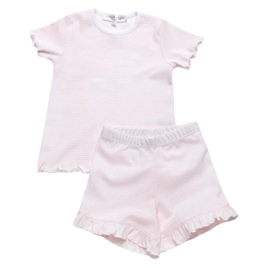 Ruffle Pima Lounge Set - Pink
