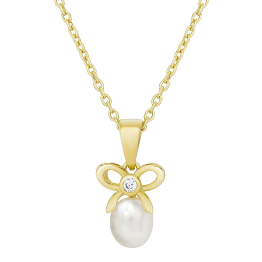 Necklace- Bow/Pearl CZ