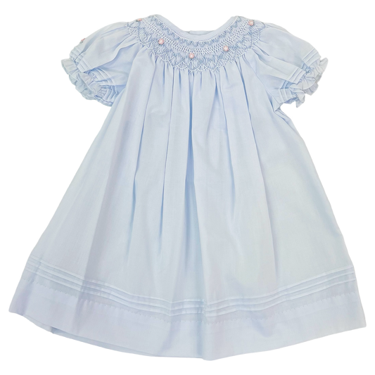 Smocked Bishop Dress - Blue
