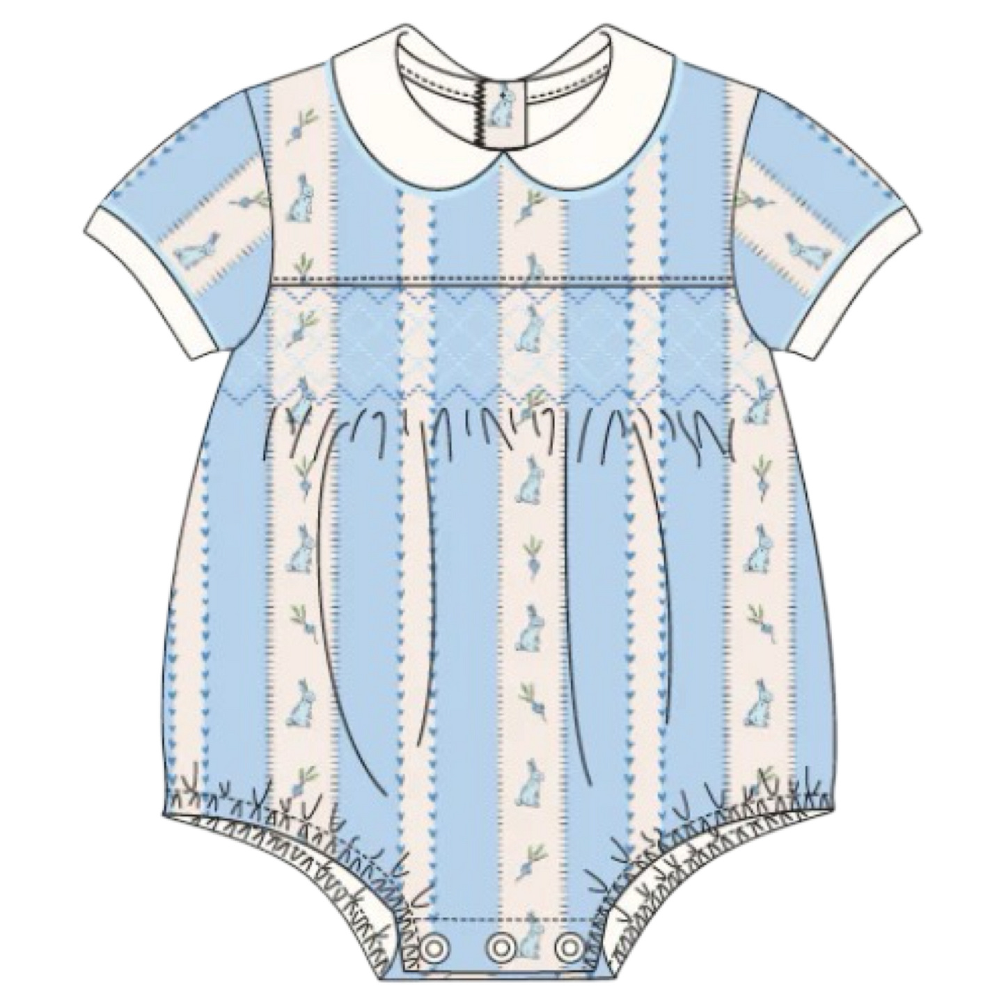 Smocked Pima Bubble - Bunny Blue