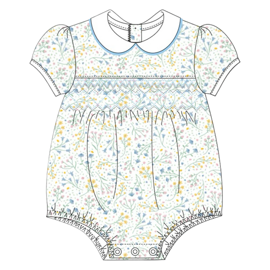 Smocked Pima Bubble - Baby's Breath