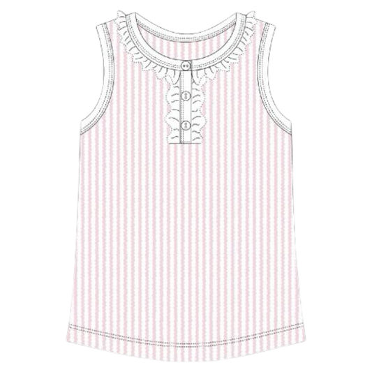 Pima Ruffle Tee - Pink Stripe