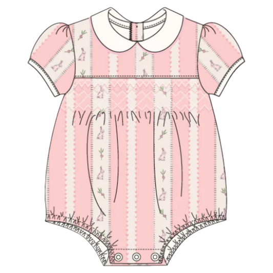 Smocked Pima Bubble - Bunny Pink