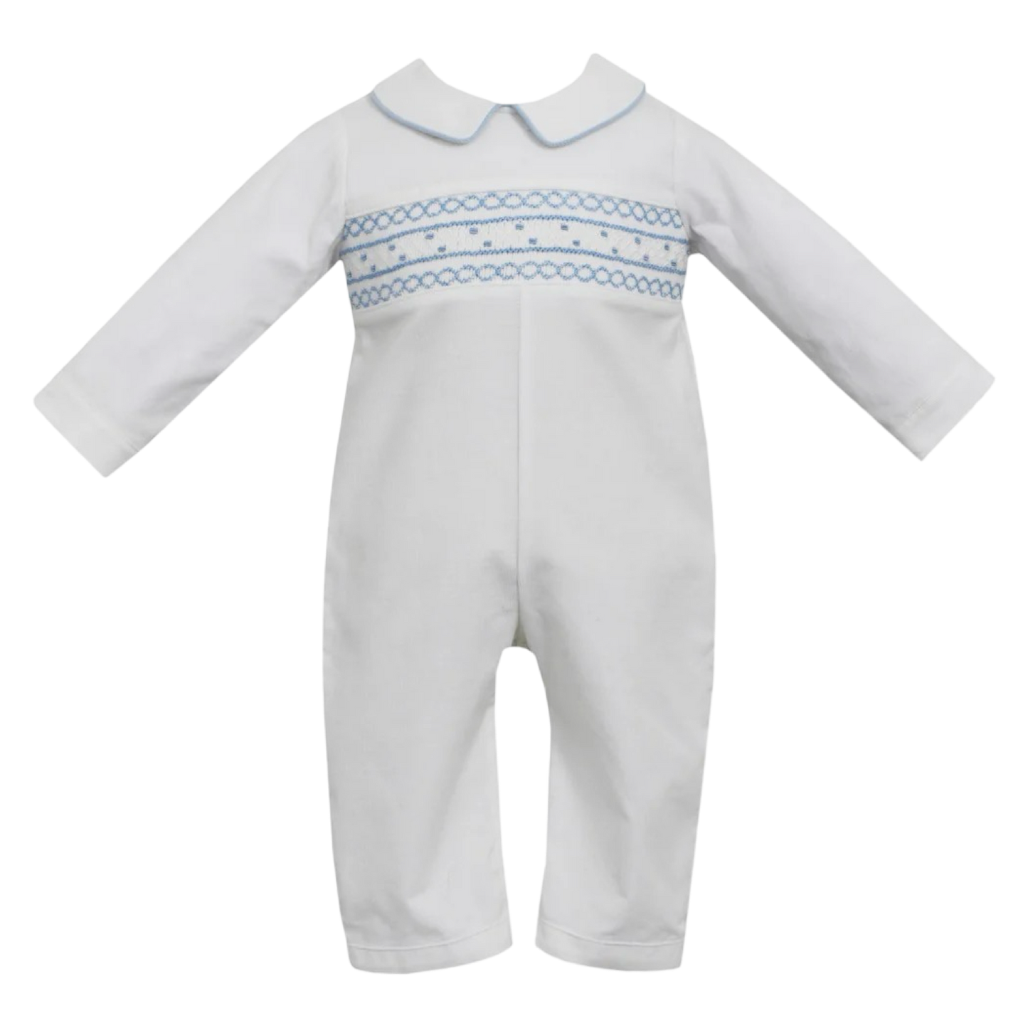 Luke Smocked Romper - White Cord