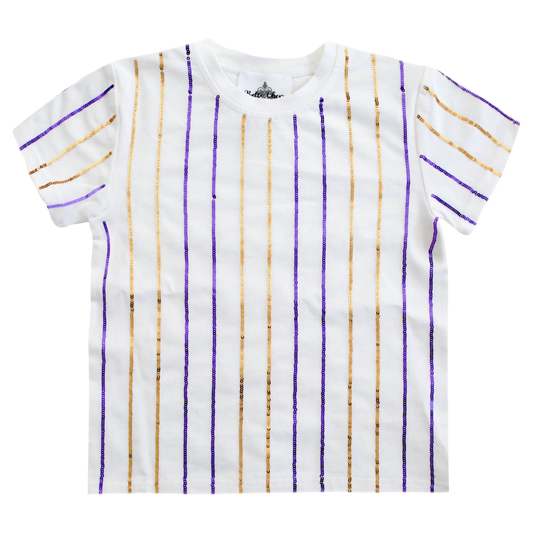 Belle Cher Sequin Top - Purple + Gold Stripe