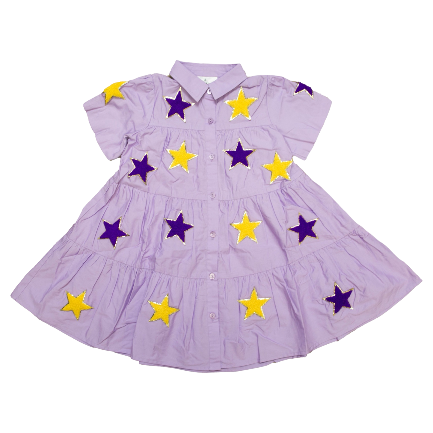 Belle Cher Dress - Chenille Purple + Gold Stars