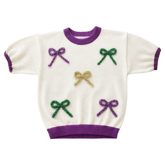 Sweater - Mardi Gras Bow