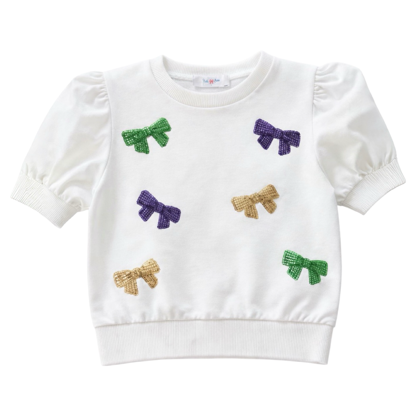 Puff Sleeve Top - Mardi Gras Bow