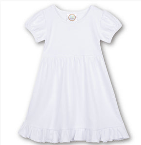 Blank: Girls Short Sleeve Ruffle Trim Dress / White